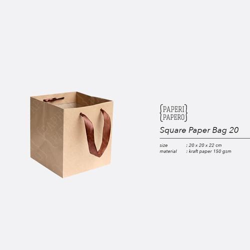 Foto Produk Square Paper Bag / Shopping Bag Coklat untuk Box Kue - 20x20x22 cm dari {Paperi Papero}