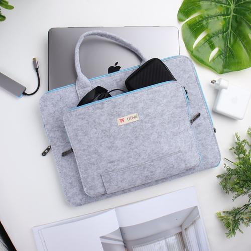 Foto Produk UCHII Portable Felt Laptop Bag w/ Pocket Handle Zipper | Tas Jinjing dari uchii store