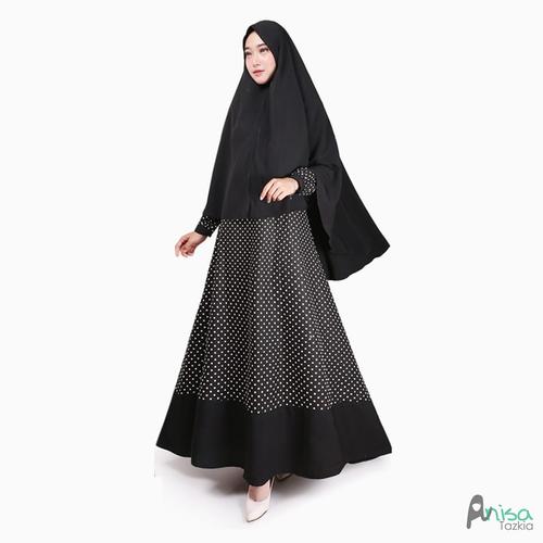 Foto Produk Setelan Gamis Original | Syari Polka Black | Set Wanita Syari - Black dari Tazkia Hijab Store
