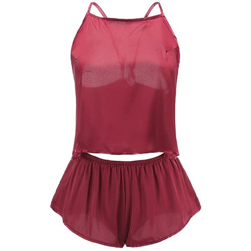 Foto Produk Sexy Lingerie set Baju Tidur Wanita Piyama Pajamas Satin Silky A131 - Maroon dari Online Fashion Style