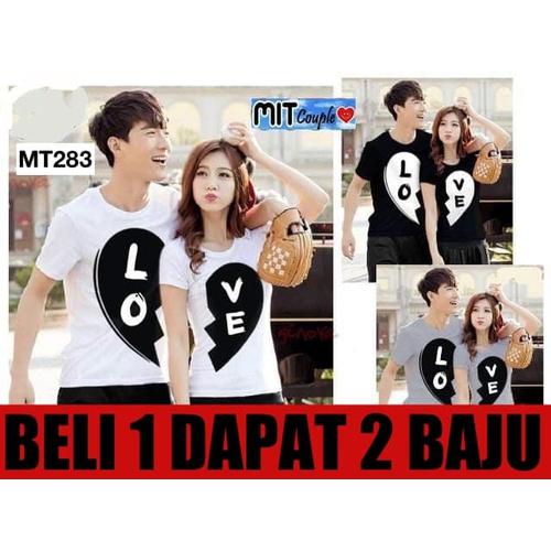 Foto Produk KAOS COUPLE/KAOS PASANGAN/BAJU COUPLE/BAJU PASANGAN KOREA BLACK LOVE - Abu-abu Muda dari 1tanahabangcom