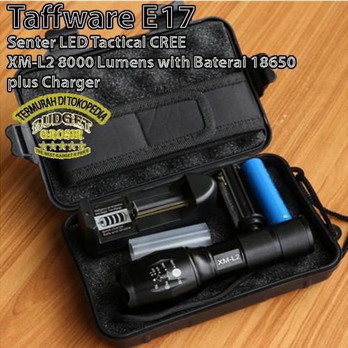 Foto Produk Senter LED Tactical CREE XM-L2 8000 Lumens with Baterai plus charger - Hitam dari BudgetGrosir