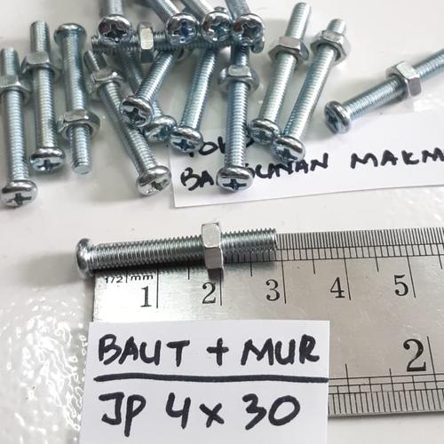 Foto Produk Baut Putih 4x30 + mur Baut Jp4x30 Kepala Obeng M4x30 M4 x 30 dari toko Bangunan Makmur