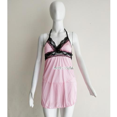 Foto Produk Pink Candy Yoshi,Black Lace -Pink Satin Nightdress+ Pink G-String dari Ladies Night