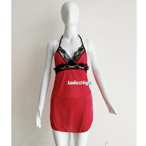 Foto Produk Red Yoshi, Black Lace -Red Satin Nightdress+ Red G-String dari Ladies Night