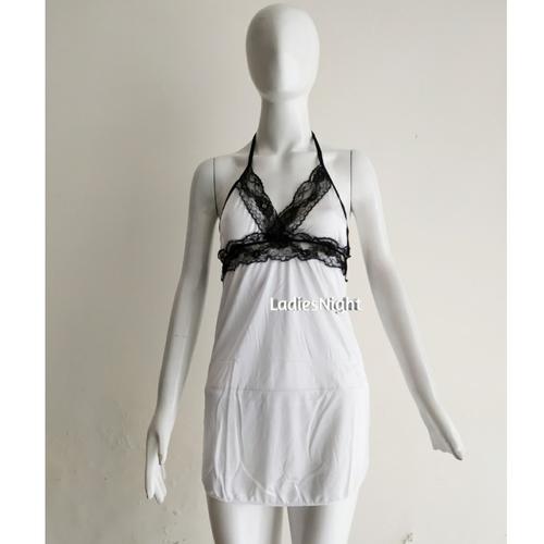 Foto Produk White Yoshi, Black Lace -White Satin Nightdress+ White G-String dari Ladies Night