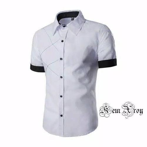 Foto Produk HEM ROYKEN KEMEJA PRIA LENGAN PENDEK COWO COWOK POLOS KASUAL SLIMFIT - Putih, L dari FortKlass