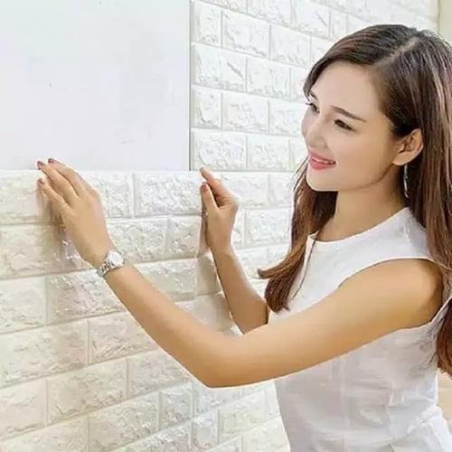 Foto Produk Sticker Wallpaper Dinding 3D Tempel Dekorasi Background Bata Foam Lem - Pink dari lbagstore