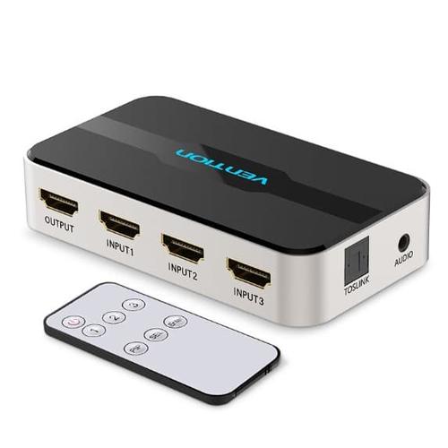 Foto Produk Vention AFJ HDMI Switcher (3 in 1 Out) 3 port 4K 1080P Toslink Aux out dari VENTION by SinsheTekno
