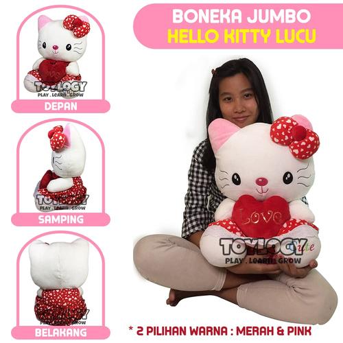 Foto Produk Boneka JUMBO Karakter Kucing Kitty Cat with Love Pink/Merah Besar dari Toylogy