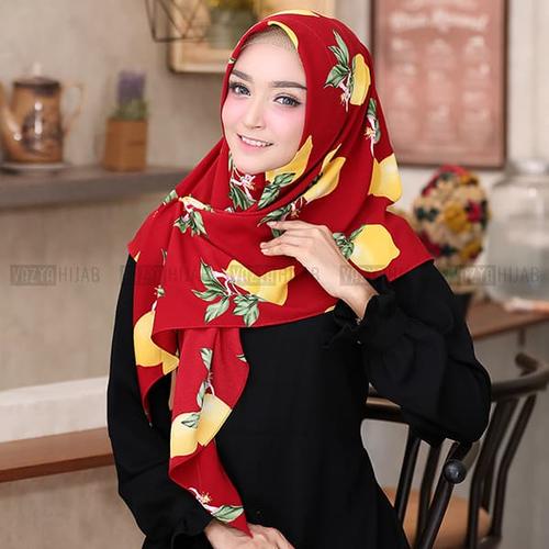 Foto Produk Kerudung Segitiga Instan Fruit Edition Lime Printing High Quality - Pink dari LAPAK HIJAB MARET