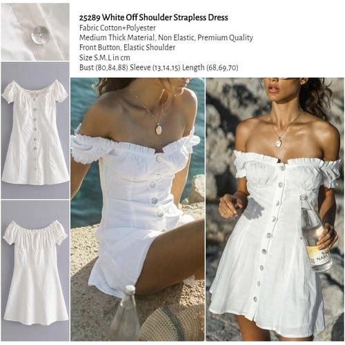 Jual White Off Shoulder Strapless Dress 