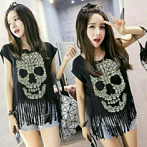 Foto Produk sumber fashion jakarta - baju Top SKULL RUMBAI wanita warna hitam - dari Lee Jow