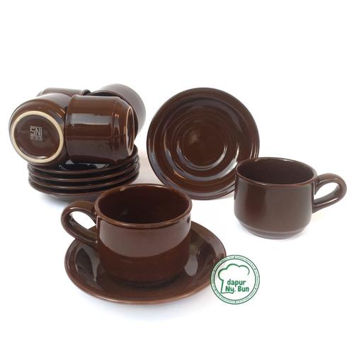 Foto Produk 6 Pasang Cangkir Set / Cangkir + Saucer Nikura / Cangkir Teh / Cangkir - Cokelat dari Dapur Ny.Bun