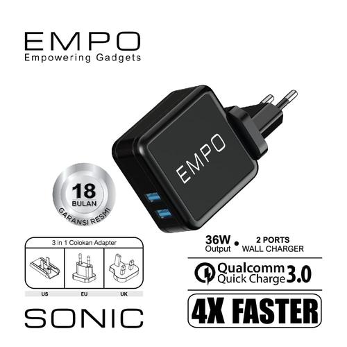 Foto Produk EMPO Sonic Wall Charger 2 Port Quick Charge 3.0 36W Output 3in1 Plug dari EMPO