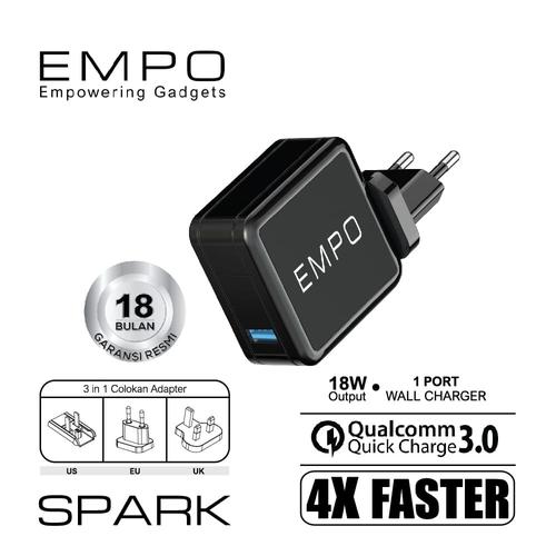 Foto Produk EMPO Spark Wall Charger 1 Port Quick Charge 3.0 18W Output 3in1 dari EMPO