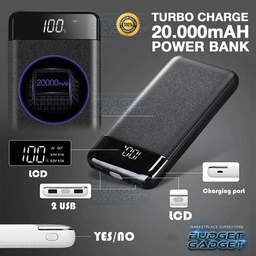Foto Produk Power Bank TURBO Charge 2 Port 20000mAh with LED Flash - 20W dari BudgetGadget