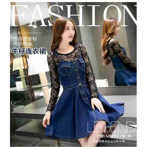 Foto Produk Paling Laku Pakaian Wanita Dress Warna Biru Kombi Hitam dari Bricqie Liu