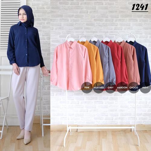 Foto Produk KEMEJA WANITA - 1241P - POLOS PANJANG ATASAN MUSLIM BLOUSE PANJANG - Navy dari KPStore Fashion Online