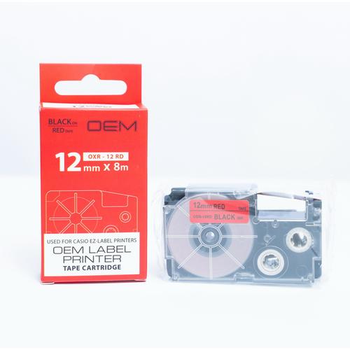 Jual OEM TAPE EZ LABEL CASIO 12MM BLACK INK red (OXR-12RD) Kota