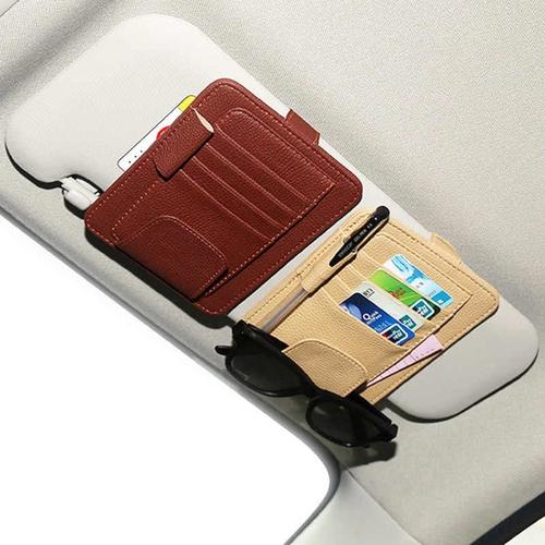 Foto Produk Universal Car Sun Visor Organizer kulit tempat kartu e tol mobil F262 - Cokelat dari Gosirshop