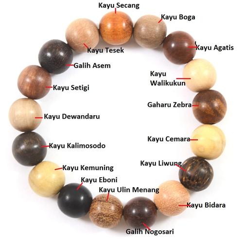 Foto Produk Gelang Campuran 17 Jenis Kayu Bertuah 12 mm dari Indah Craft