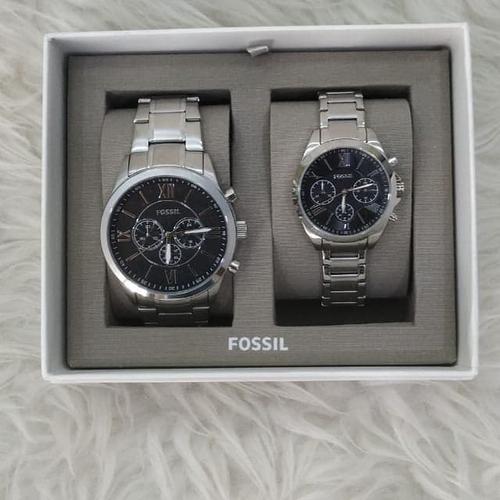 Fossil Couple Watch Silver - Black Dial 