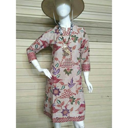 Foto Produk Dress Batik Terusan Wanita Katun Daun Anyam Maroon Cap Etnik - Maroon, XL dari Batik Nisa Colection