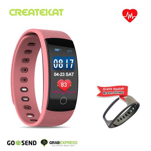 Foto Produk Createkat Smartwatch Pemantau Denyut Jantung 24Jam Smart Band Katfit1 - Merah Muda dari CreateKat