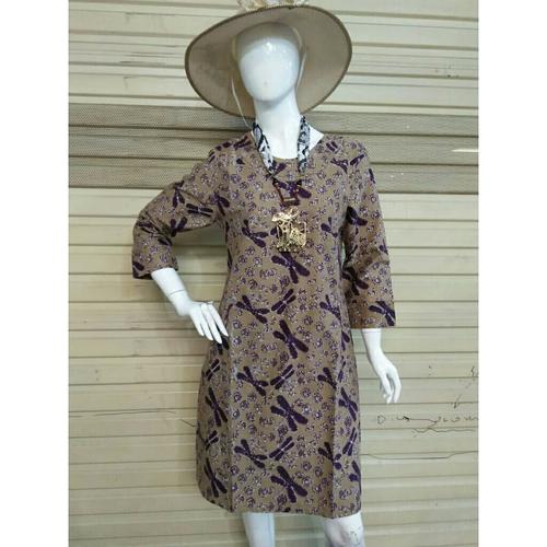 Foto Produk Dress Batik Terusan Wanita Katun Capung Ungu Cap Etnik - Ungu, XXL dari Batik Nisa Colection