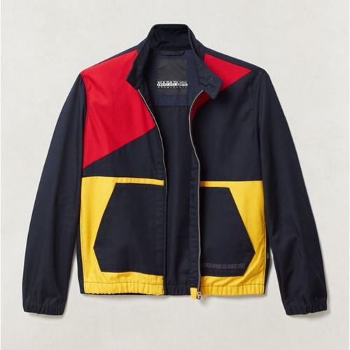 red blue white coat