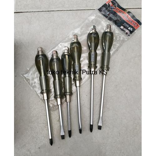 Foto Produk Obeng Ketok / Screwdriver Set Isi 6Pcs Lengkap Model Plus Minus dari toko teknik "Putra KS"