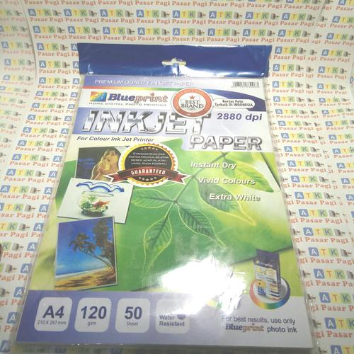 Foto Produk inkjet paper blue print 2880 dpi A4 120 gram ( 50 lbr) dari ATK Pasar Pagi