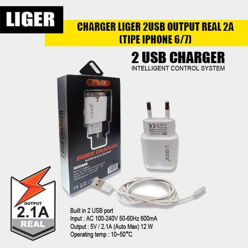 Foto Produk CHARGER LIGER 2USB OUTPUT REAL 2A (TIPE IPHONE 6/7) dari LIGER OFFICIAL STORE