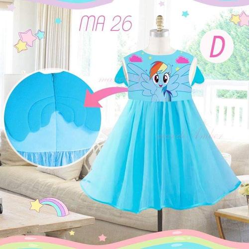 Jual DRESS PESTA ANAK IMPORT SATIN PRINTING TUTU RAINBOW DASH BLUE