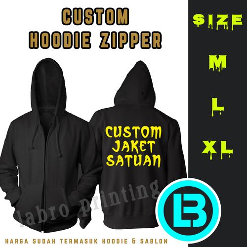 Foto Produk Sablon Jaket Hoodie Zipper Custom Logo 1 Warna 1 Sisi - Putih, M dari LABRO PRINTING