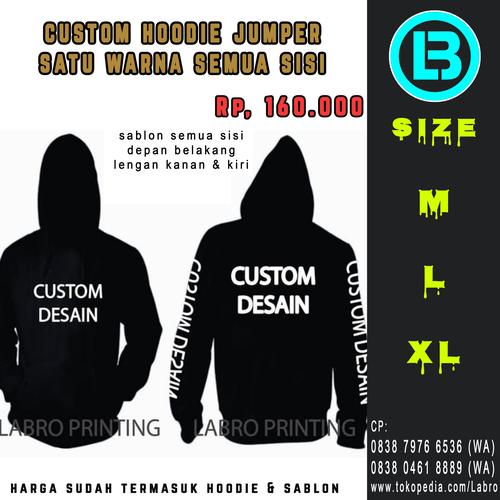 Foto Produk Sablon Hoodie Jumper Custom Murah Depan Belakang & Lengan - Hitam, M dari LABRO PRINTING