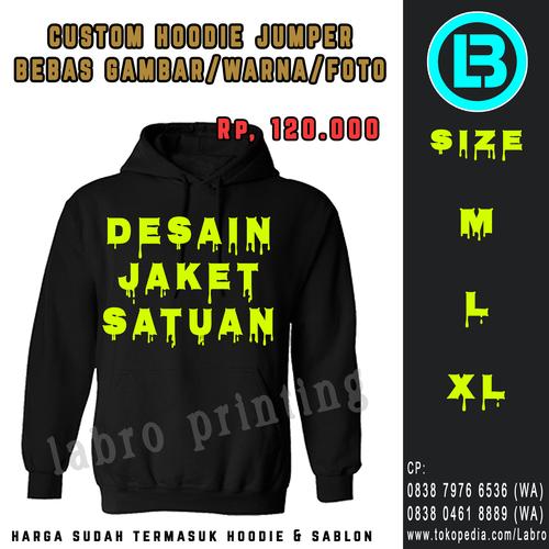 Foto Produk Sablon Jaket Hoodie Jumper Custom bebas warna satu sisi - Hitam, XL dari LABRO PRINTING