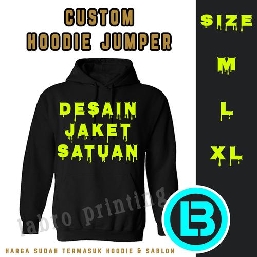 Foto Produk Sablon Jaket Hoodie Custom tulisan 1 Warna 1 Sisi - Hitam, M dari LABRO PRINTING