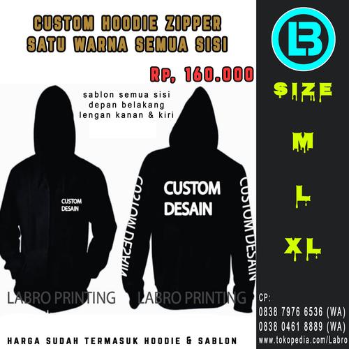 Foto Produk Sablon Hoodie Zipper Custom Murah Depan Belakang & Lengan - Hitam, M dari LABRO PRINTING