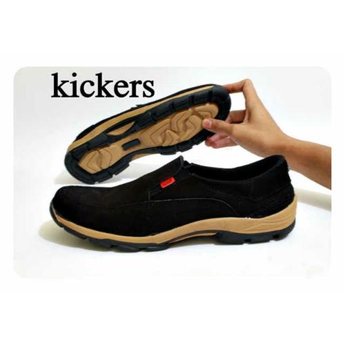 Foto Produk Sepatu Kickers Slip On Pria Kulit Asli Suede Slop loafers Murah Hitam dari kangubedshoes