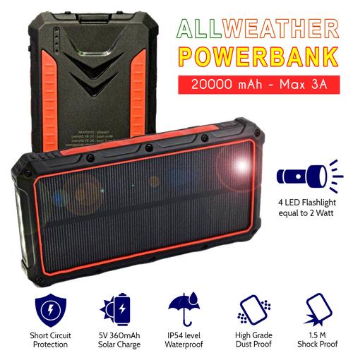Foto Produk AllWeather Wireless Solar Powerbank 20000 mAh Waterproof 3A Charger - Hitam dari Ba-Wang
