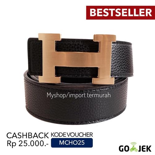 Foto Produk Gesper Sabuk Ikat Pinggang Kulit Pria / Wanita He 35 Black dari Toko Import Termurah