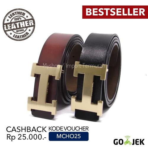 Foto Produk Gesper Sabuk Ikat Pinggang Kulit Asli Pria Cowo HM 07 Brown dari Toko Import Termurah
