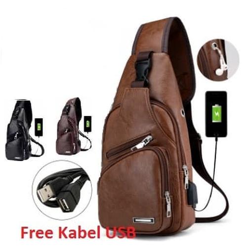 Foto Produk Tas Selempang Pria Kulit Sling Bag kulit USB Port Tas Selempang Bahu01 - Cokelat Muda dari Alat Ukur Dan Repeater
