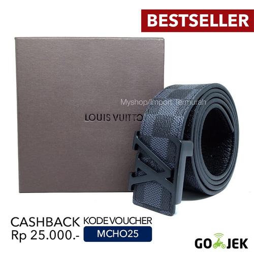 Foto Produk Gesper Sabuk Ikat Pinggang Kulit Pria Cowo Import Branded LV Black dari Toko Import Termurah