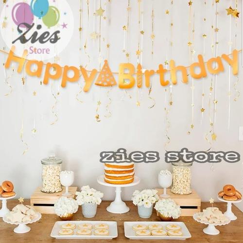 Gambar Banner happy birthday / banner ulang tahun motif topi gold dari Zies store Jakarta Barat Tokopedia