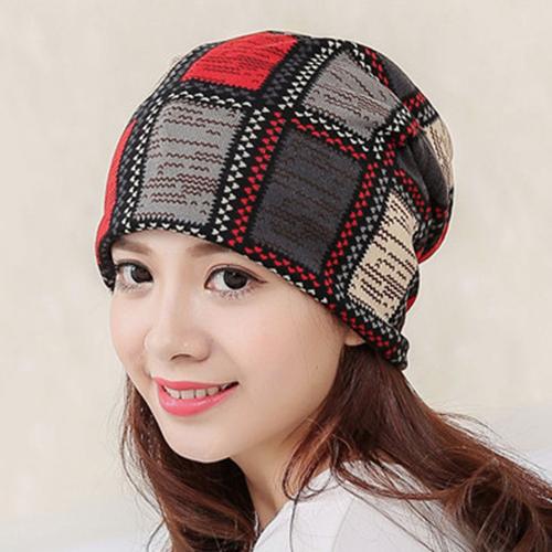 Jual Women Cotton Ethnic Plaid Beanie 