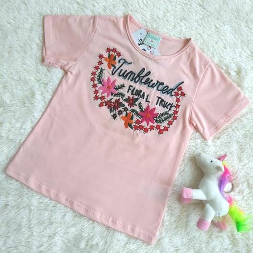 Foto Produk Embroidered Floral Tshirt - Pink / Kaos Floral Bordir - Pink - 3-4 tahun dari LITTLE DOVE CLOTHING