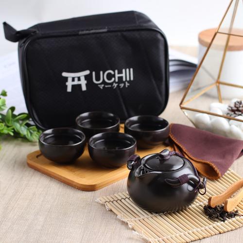 Foto Produk UCHII Ceramic Japan Tea Set Gift + Wooden Serving Plate & Portable Bag - Hijau Tosca dari uchii store